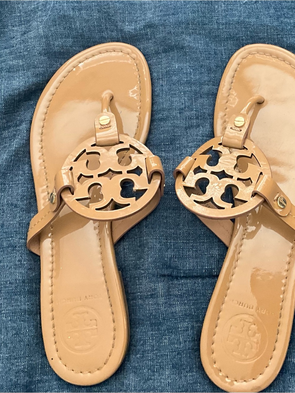 Tory Burch Tan Miller Patent Leather Sandals Miller Size 7